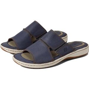 Born Flores Navy Full Grain Leather Slip On Resort Sandal 9 Rubber Soles Summer
